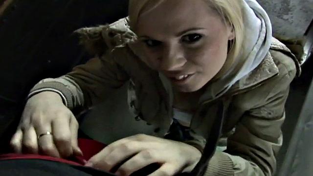 Public amateur babe POV fucked outdoors by car in parking lot