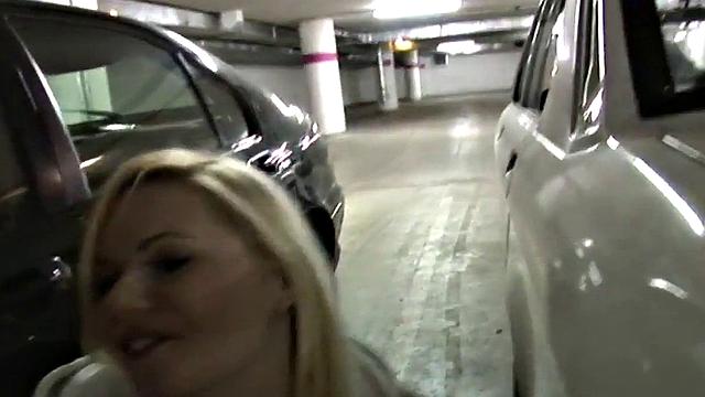 Public amateur babe POV fucked outdoors by car in parking lot
