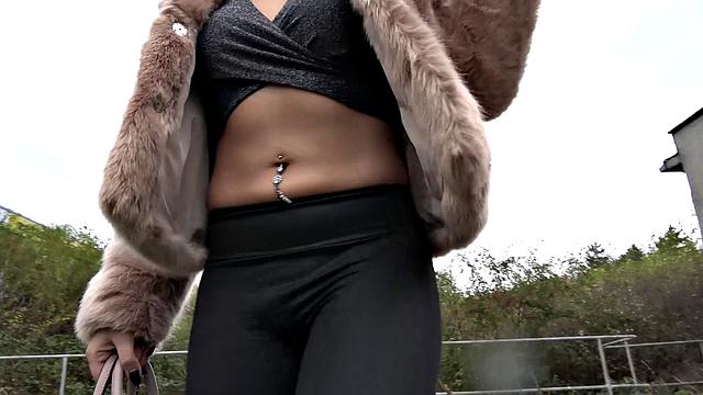 Curly-haired Spanish babe gets her natural tits and pussy pounded outdoors