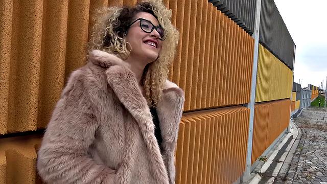 Curly-haired Spanish babe gets her natural tits and pussy pounded outdoors