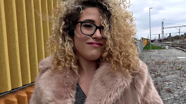 Curly-haired Spanish babe gets her natural tits and pussy pounded outdoors