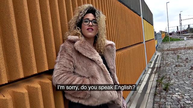 Curly-haired Spanish babe gets her natural tits and pussy pounded outdoors