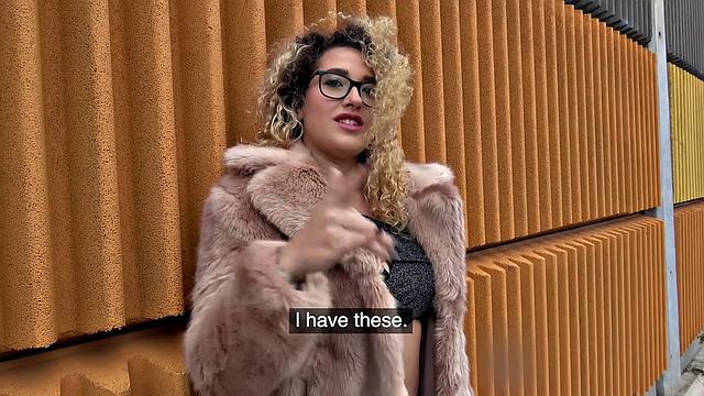 Curly-haired Spanish babe gets her natural tits and pussy pounded outdoors