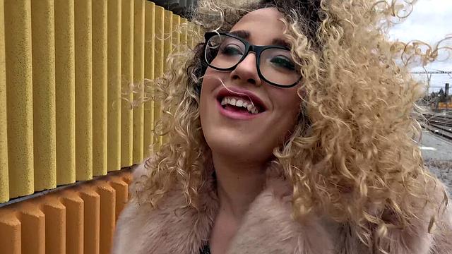 Curly-haired Spanish babe gets her natural tits and pussy pounded outdoors