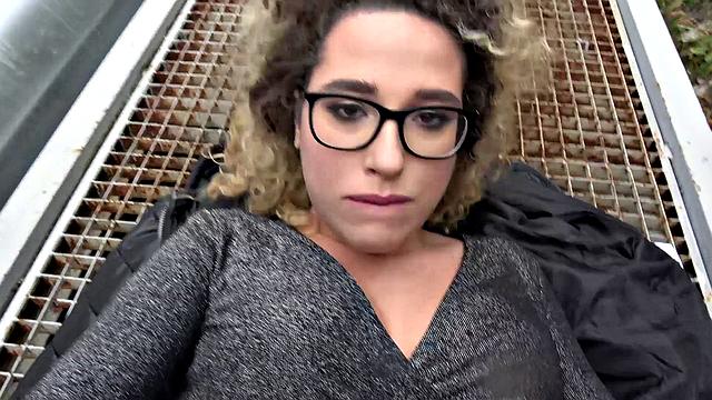 Curly-haired Spanish babe gets her natural tits and pussy pounded outdoors