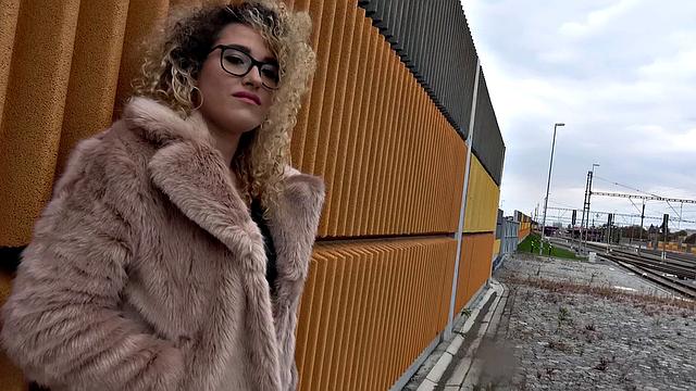 Curly-haired Spanish babe gets her natural tits and pussy pounded outdoors