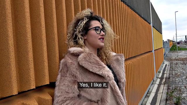 Curly-haired Spanish babe gets her natural tits and pussy pounded outdoors