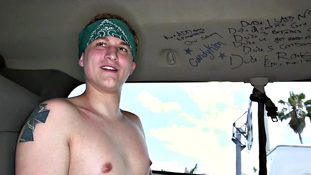 Blindfolded amateur cums on gay in public van outdoor