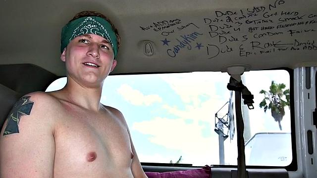 Blindfolded amateur cums on gay in public van outdoor