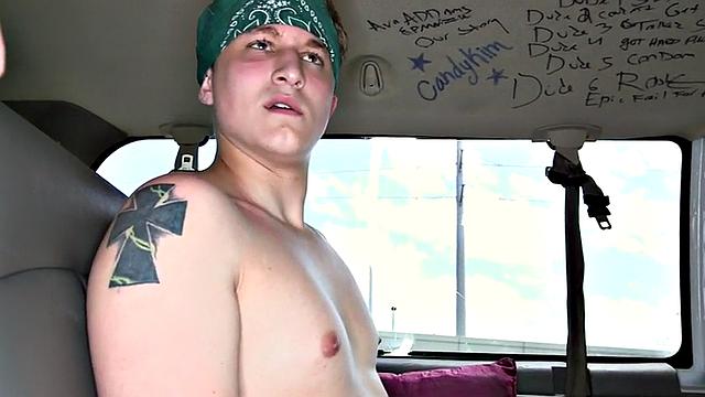 Blindfolded amateur cums on gay in public van outdoor