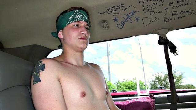 Blindfolded amateur cums on gay in public van outdoor