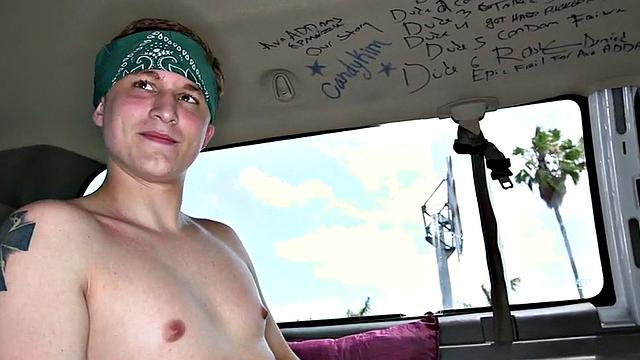 Blindfolded amateur cums on gay in public van outdoor