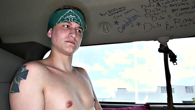 Blindfolded amateur cums on gay in public van outdoor