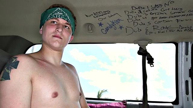 Blindfolded amateur cums on gay in public van outdoor