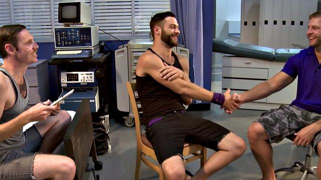 Hairy tattooed jock gets fucked in ass by BF after BJ