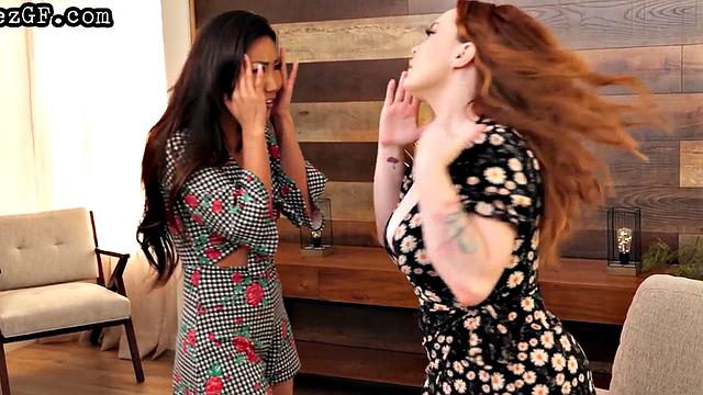 Lesbo babe facesitting on MILF in hot affair