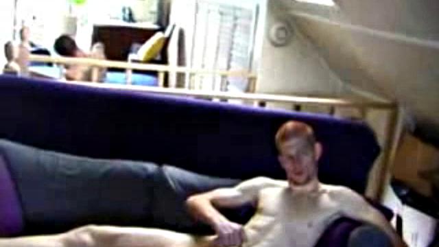 two horny guys stroke side by side and show off their loads