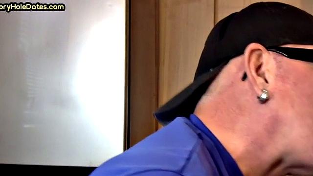 Gay Daddy Sucks Gloryhole Dick at Home with Pleasure