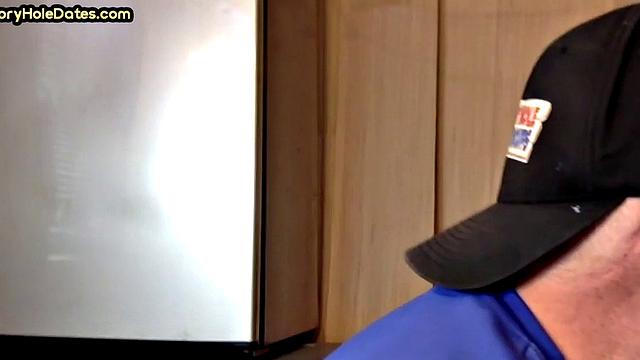 Gay Daddy Sucks Gloryhole Dick at Home with Pleasure