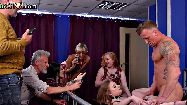 CFNM British amateur babe fucked in front of voyeurs