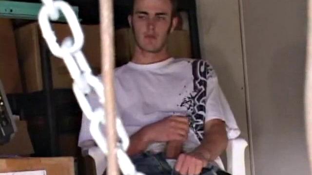 Christian Wilde whips out his huge cock as he watches porn. He's dead serious about busting a nut and quickly gets himself stiff. After stroking with determination, globs of cum drop to the floor.