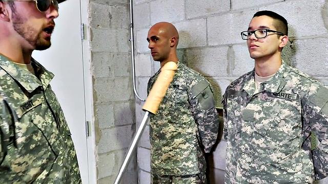 Army barebacked in bathroom 3some after blowjob