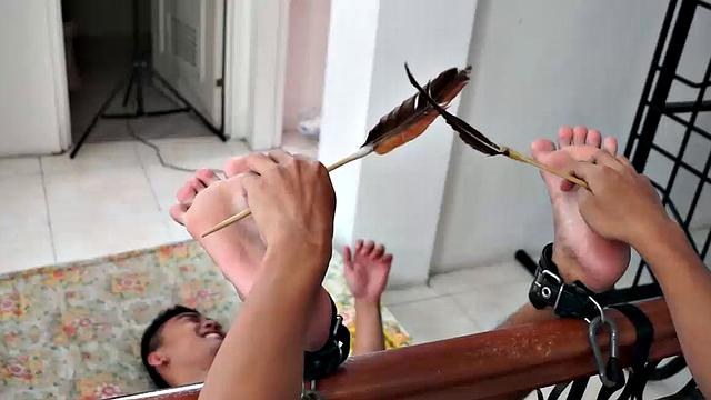 Lance returns in this tickling endurance combo. Lance's ankles are bound to the stair banister soles up. Our cutie pie boy tickler Warren tickles his feet. Lance's soles are incredibly smooth and soft like silk.