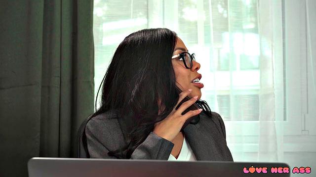 Clumsy office girl's ass pumped by boss