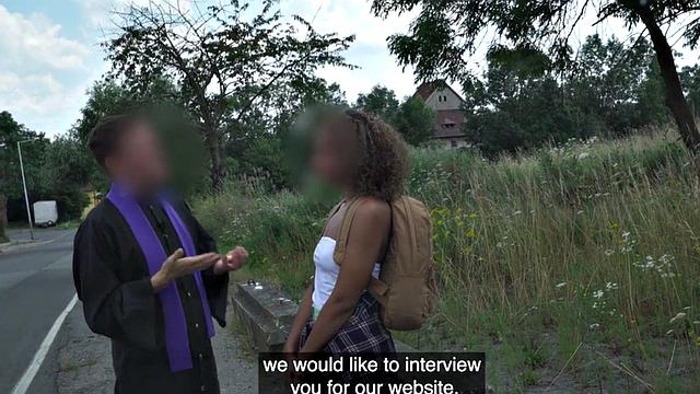 Backpacking ebony picked by fakepriest in doggy