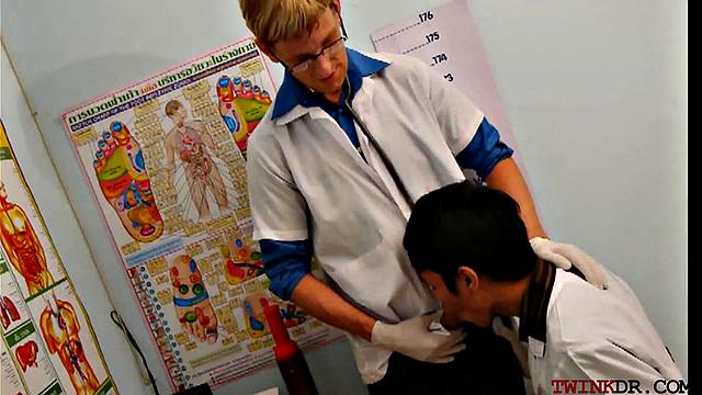 Skinny Asian patient gets double penetrated in uniformed threesome for a hot load