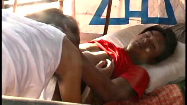 Hairy skinny Asian sucks before for cumshot