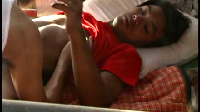 Hairy skinny Asian sucks before for cumshot