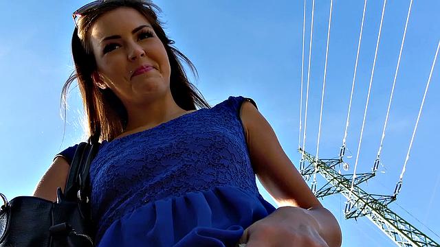 Czech hottie gets her tight pussy drilled hard outdoors