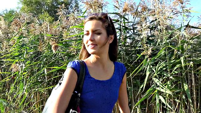 Czech hottie gets her tight pussy drilled hard outdoors