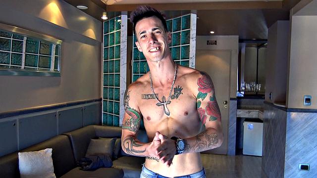 watch this sexy latino man get seduced during a hot photoshoot and take raw cock