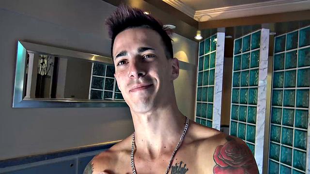 watch this sexy latino man get seduced during a hot photoshoot and take raw cock