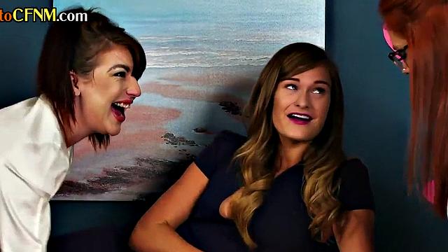 CFNM British amateur femdoms suck cock in group action