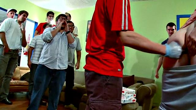 Hazed college stud playing lucky domination wheel