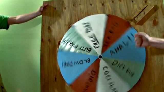 Hazed college stud playing lucky domination wheel