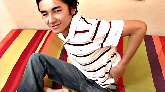 Isaias is a cute little guy, who lets us watch,as he beats off. The skinny and smooth twink is quick to get naked and soon he's worked up a stiff one. Isaias is all over the place, as he strokes that big fat uncut cock with determination.