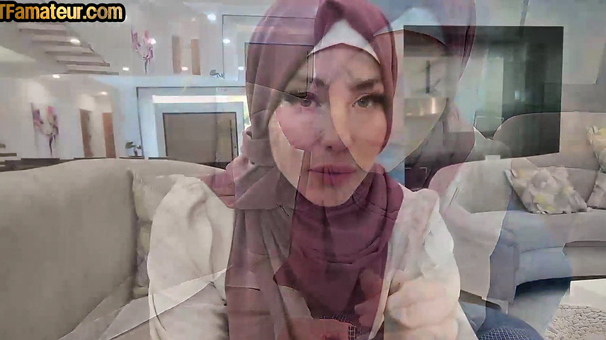 Arab hijab amateur gagging on cock in POV before pussypounding