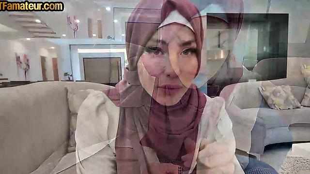 Arab hijab amateur gagging on cock in POV before pussypounding