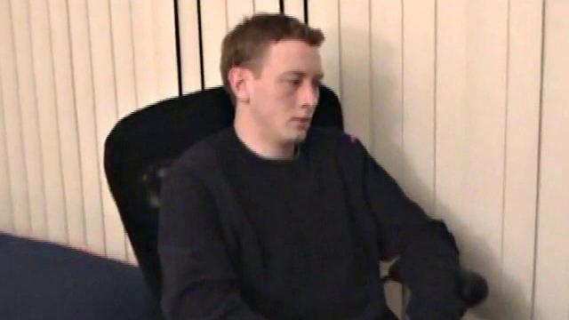 Young Corbin is back and this time, he's at his computer working a growing bulge inside his sweats. When he tugs down the sweats, we see his boner.