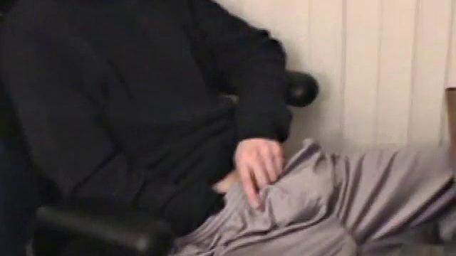 Young Corbin is back and this time, he's at his computer working a growing bulge inside his sweats. When he tugs down the sweats, we see his boner.