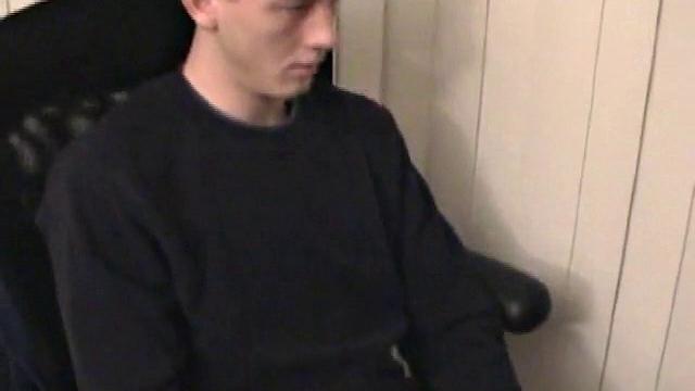 Young Corbin is back and this time, he's at his computer working a growing bulge inside his sweats. When he tugs down the sweats, we see his boner.