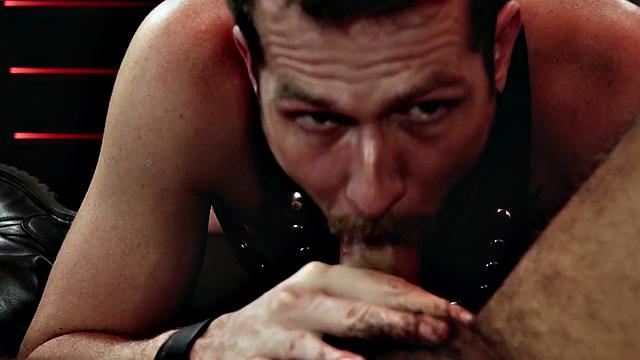 Leather harness hunk assfisted by BF till cumshot