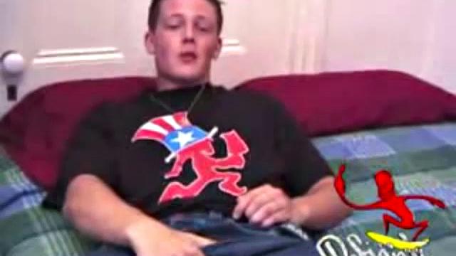 This straight boy gets naked on his back and covers his cock with lube. Talking to tease us, as he jerks off, the young man edges himself several times and then releases his cum load.