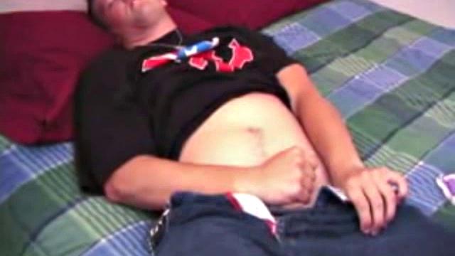 This straight boy gets naked on his back and covers his cock with lube. Talking to tease us, as he jerks off, the young man edges himself several times and then releases his cum load.