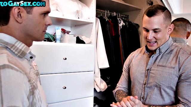 Tattooed twink barebacks BF in bedroom after oral