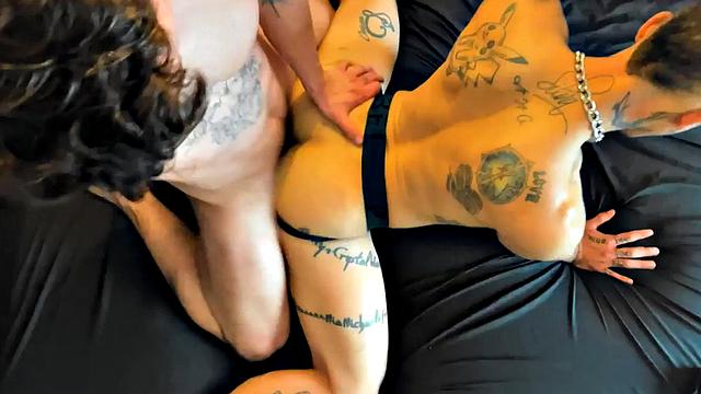 Home stud with tattoos fucks his jockstrap BF